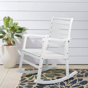 Carey Modern Slat-Back 300-Lbs Support Acacia Wood Patio Outdoor Rocking Chair - JONATHAN Y